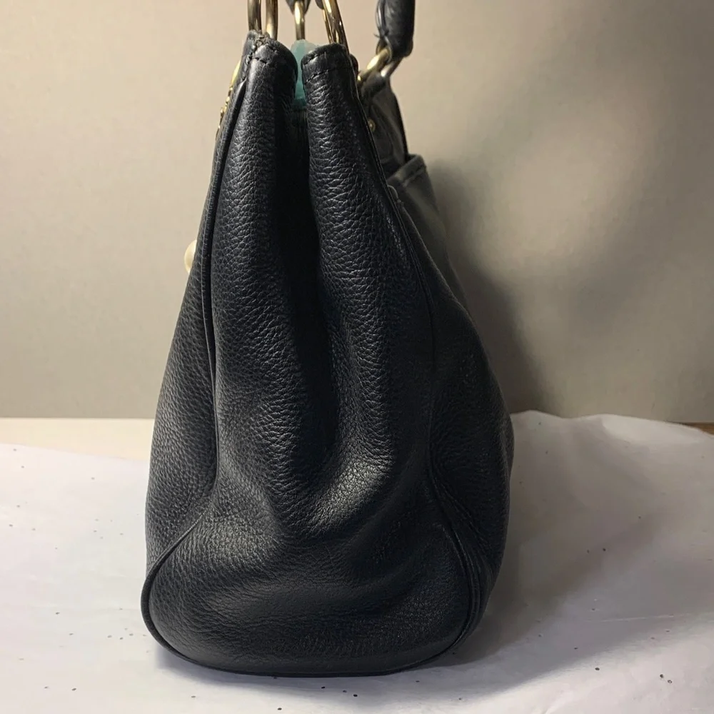 Tommy Hilfiger Black Soft Leather Satchel with Gold Logo and Hardware